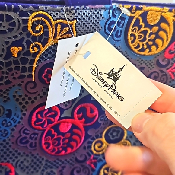 NWT Disney Parks Purple Velvet Tote Bag w/ Multi-Color Embroidered Iconic Mickey